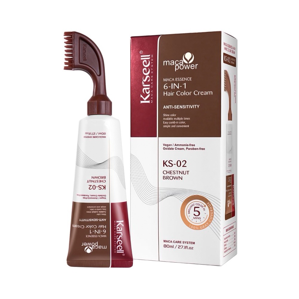 Tinte Capilar Karseell Maca Power Hair Color Cream 6 Em 1 Ks-02 Chestnut Brown