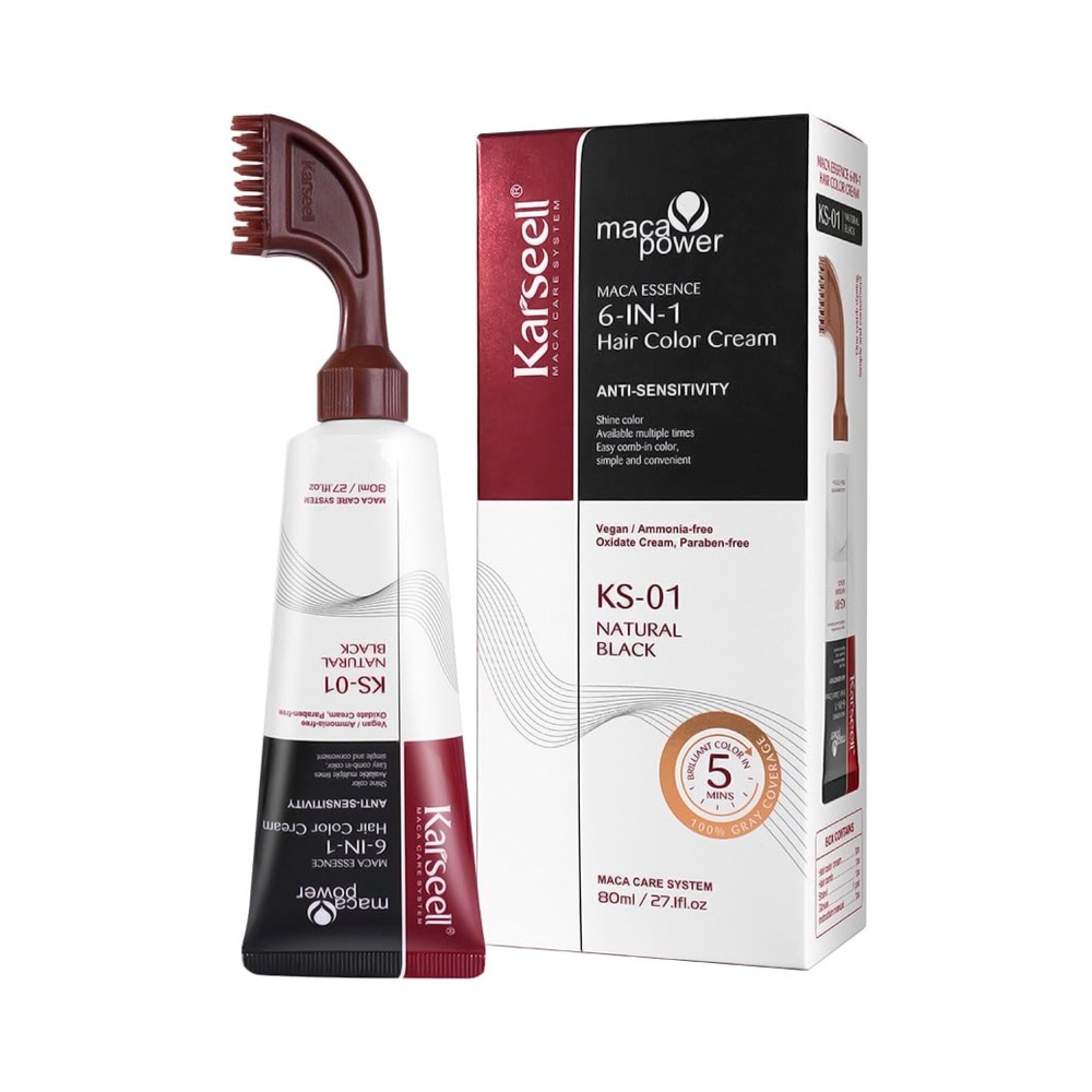 TINTE CAPILAR KARSEELL MACA POWER HAIR COLOR CREAM 6 EM 1 KS-01 NATURAL BLACK