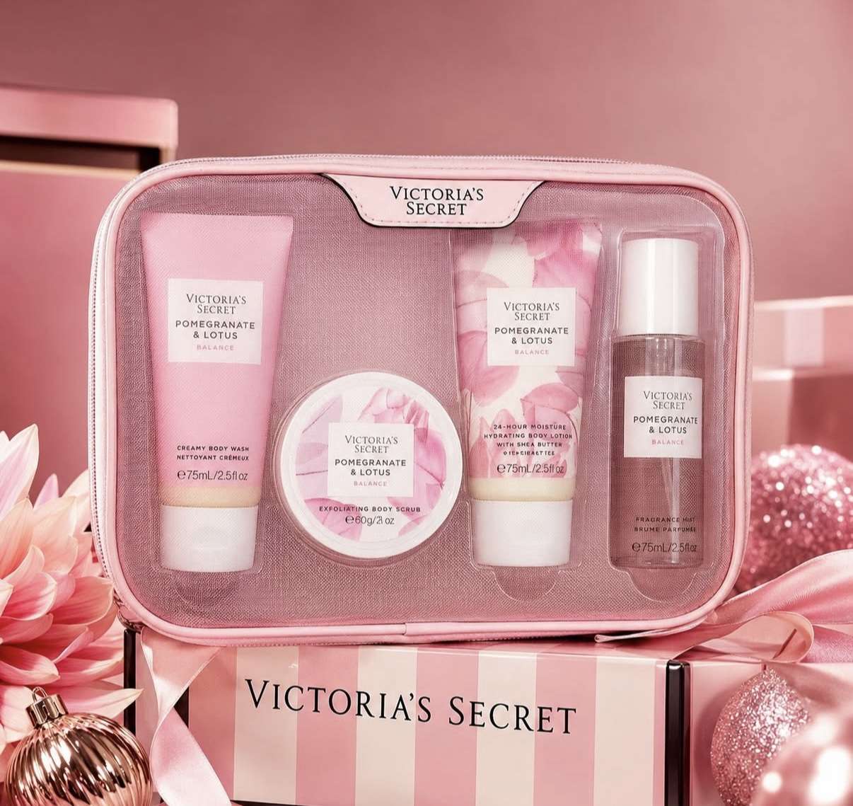💗Set Victoria’s Secret Pomegranate & Lotus Balance 4 Piezas + Neceser