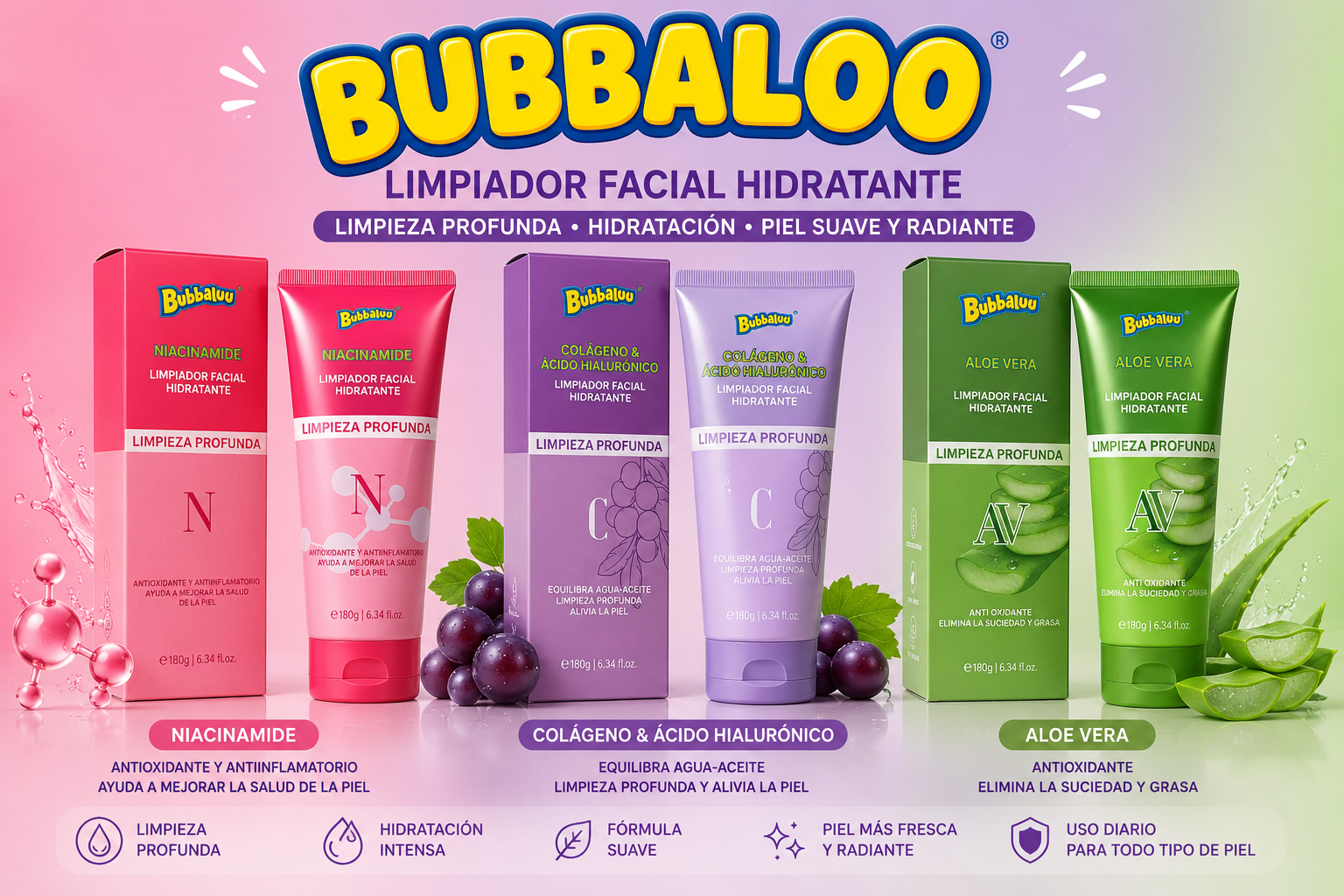 💖 Bubbalu  Limpiador Facial Hidratante (Pack x3)  SOLO NIACINAMIDA